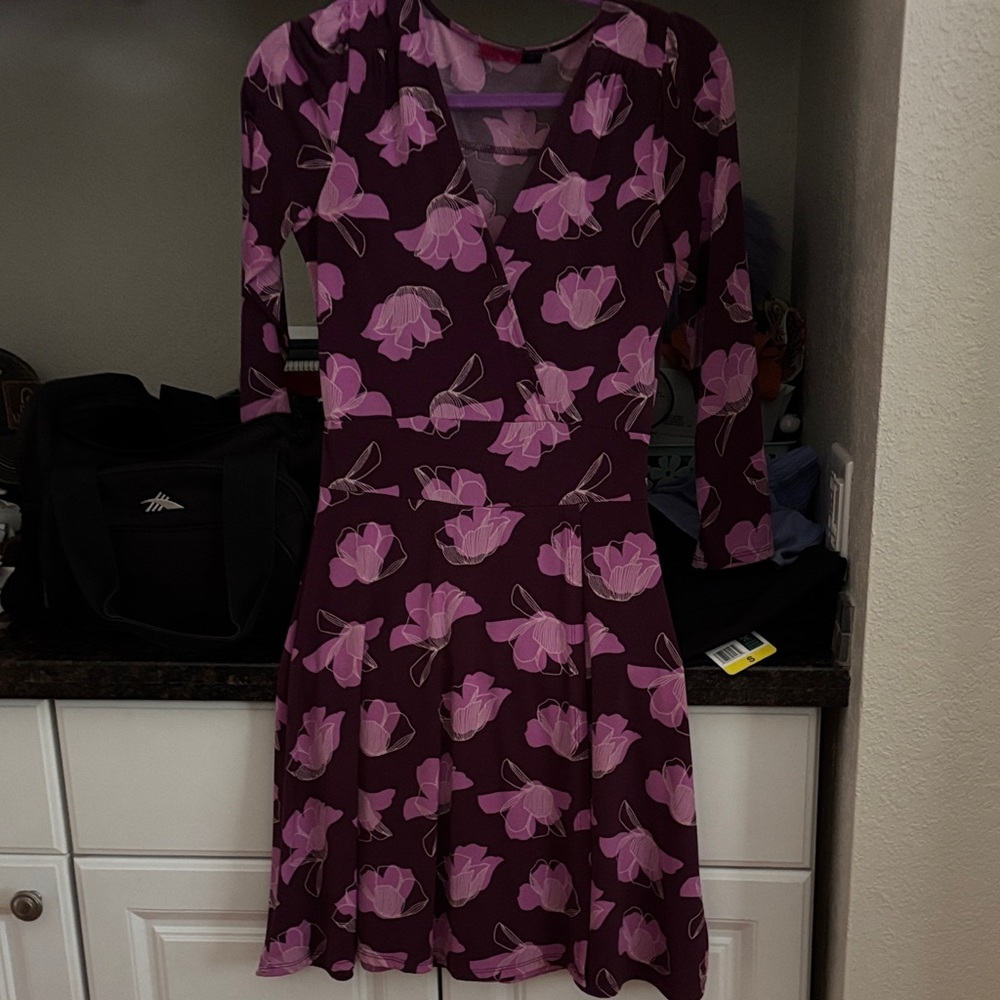 Chic Long Sleeve Floral Dress in Purple and Pink